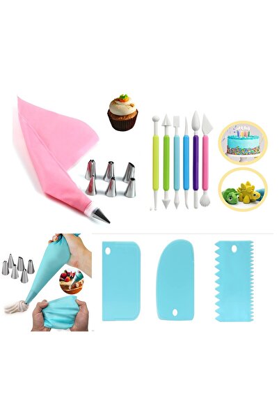 KT HOME مجموعة تزيين الكيك الاحترافية، 18 قطعة، مجموعة أقلام تزيين ملونة من المارزيبان، كيس تزيين الكريمة