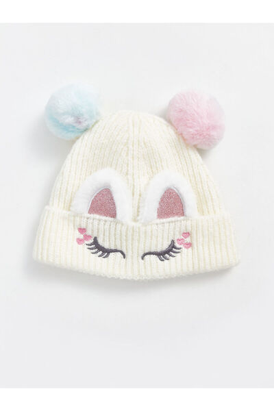 LC Waikiki Lcw Accessories - Embroidered Knitwear Beret with Double Pompom fo...