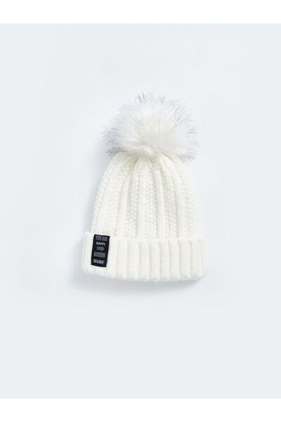 LC Waikiki LCW ACCESSORIES Ekru Ponpon Detaylı Kız Çocuk Bere