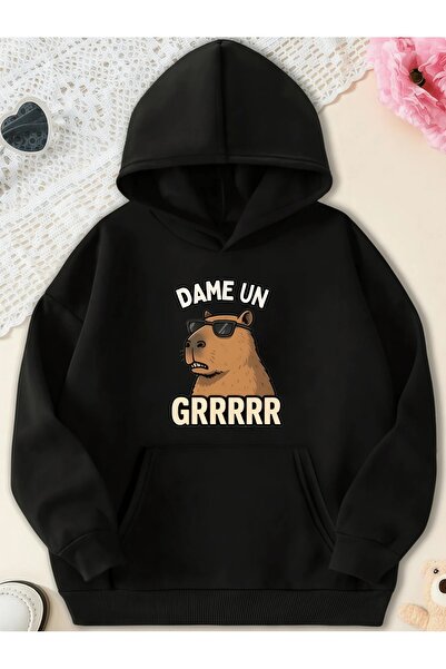 Josette Kapibara (capybara) Baskılı Kapüşonlu Oversize Sweatshirt