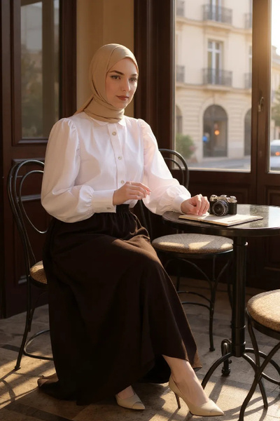 Imoda Women's Brown Double Fabric Elastic Waist Pocket Skirt