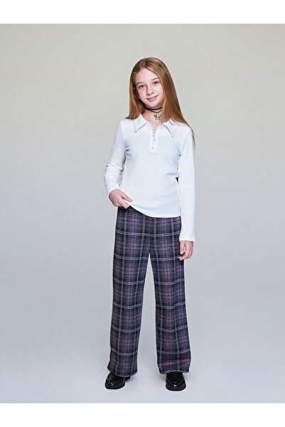 LC Waikiki Plaid Girls' Trousers with Elastic Waist