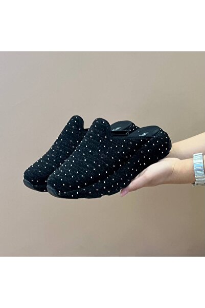 Craftique Black Shiny Stone Detailed Closed Toe Women's Slippers Comfortable Thick Soled Stylish Daily Model