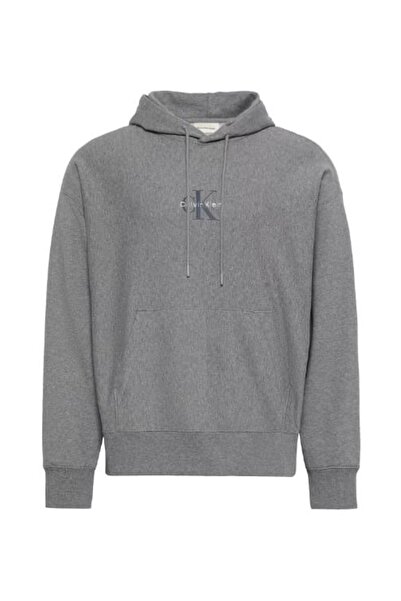 Calvin Klein Erkek Rahat Kalıp Kapüşonlu Sweatshirt - Gri Melanj