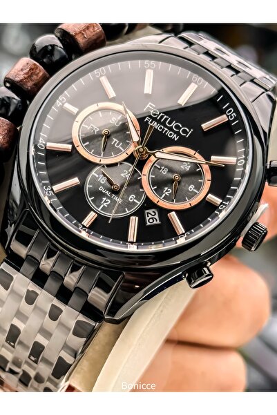 Ferrucci Men's Wristwatch, with Calendar, Functions Active, Black Steel Band,...