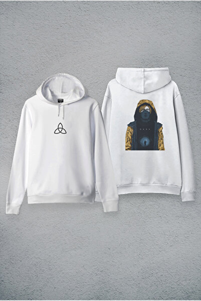 MODA هوديي سويت شيرت أبيض بقلنسوة مطبوع عليه دارك ديزاي