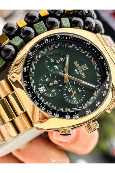 Reward ساعة يد رجالية ذات وظائف متعددة، معتمدة، مضمونة، سوار فولاذي أخضر وأصف...