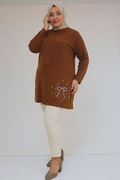 Eslina 58111 Plus Size Mir Tunic with Stone Detail on the Front - Tan