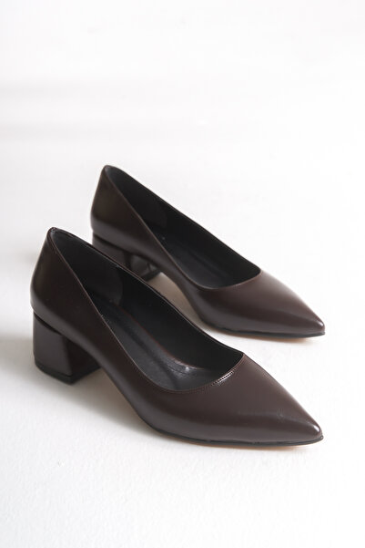 Satenora Olea Acı Kahve Kısa Topuklu Stiletto