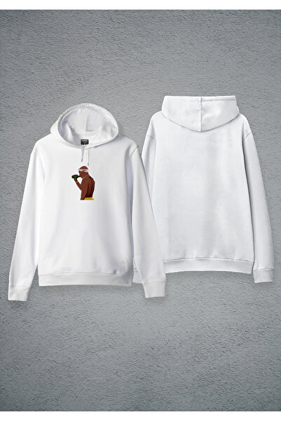 MODA Hanorac alb Tupac Shakur cu imprimeu cu glugă Swea tricou