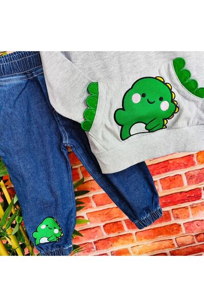 Çamur Kids Nakış işlemeli dino kot takım 2-7 YAŞ