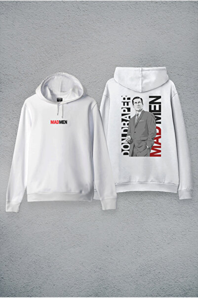 MODA Hanorac alb Mad Men cu imprimeu cu glugă Swea tricou