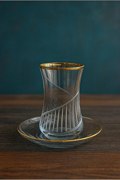 sigmaglas Thin Waist 6 Person 12 Piece Gilt Tea Set