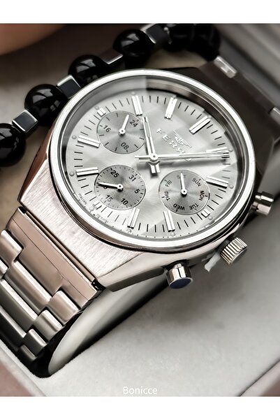 FERRO Functional Men's Wristwatch,Certified,Warranty, Silver Steel Band Double Bracelet
