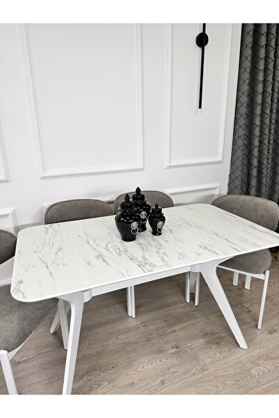 ECCES BB 80 x 140 Mutfak Masası Beyaz Mermer Desen MDF Salon ve Mutfak Masası Yemek Masası