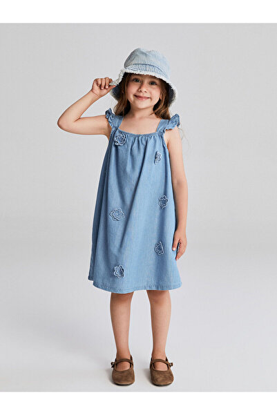 LC Waikiki Rochie din denim pentru fete, cu guler pătrat, cu imprimeu floral,...