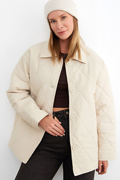 MissThetis Geniş Gömlek Yaka Uzun Kol Düğmeli Baklava Desen Cepli Şık ve Cool...