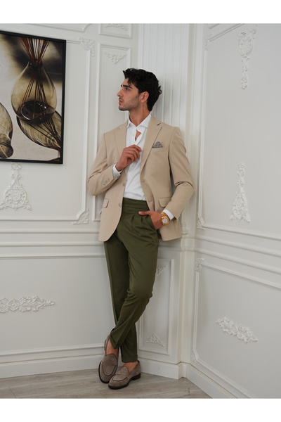 LONATOLİA Premium Italian Style Slim Fit Men's Punto Stitched Half Lined Jacket