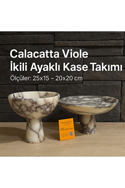 Polen Stone Calacatta Viole İkili Ayaklı Kase Takımı