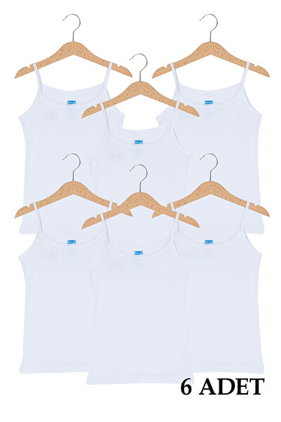 Berrak Girl's Tank Top Thin Straps Lace Detail 6 Pack