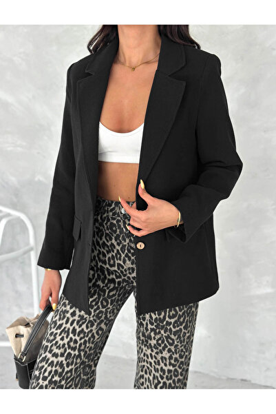 trender Double Buttoned Etamine Black Women's Jacket 2421