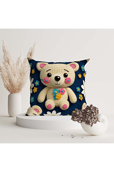 Sakallı Синій милий ведмедик Дитяча кімната Тематичний цифровий друк Декоративний 4-комплект чохлів для подушок