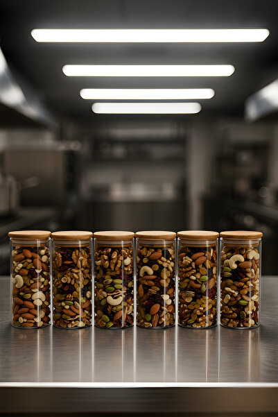 ZURİ DESİGN Airtight Set of 6 Flat Glass Breakfast Vacuum Lid Jars - 850 ml