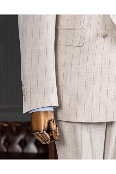 TerziAdemAltun İtalyan stil kruvaze ceket pantolon takım elbise bej T14623