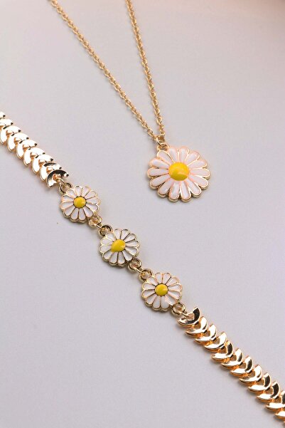 Northwatch Women's Daisy Necklace and Bracelet Set – Gold Color Chain, Flower Design, Gift Jewelry