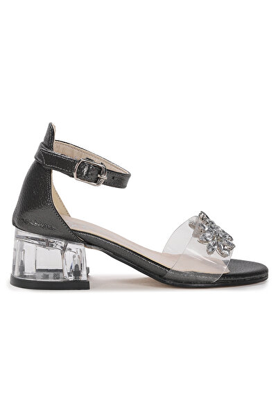 KARAMAZI Yangu Stoned Girl's 3 cm Transparent Heeled Sandals Evening Dress Shoes