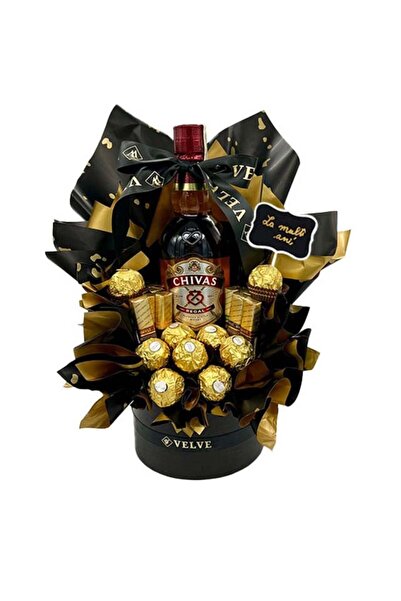 velve Delice gift basket for men, "Happy Birthday!" Chivas Regal 12 YO, pralines, chocolates, Black
