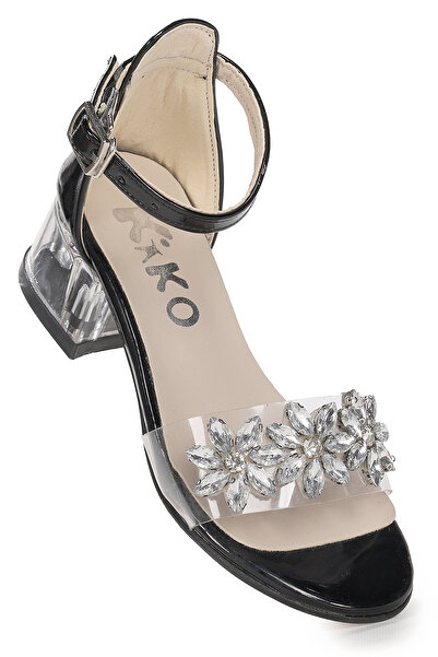 KARAMAZI Yangu Patent Leather Stone Girl's 3 cm Transparent Heeled Sandals Evening Dress Shoes