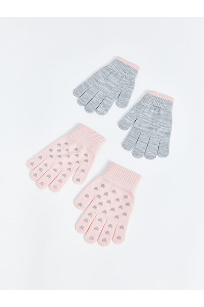 LC Waikiki Розови ръкавици с принт за момичета, комплект от 2 броя