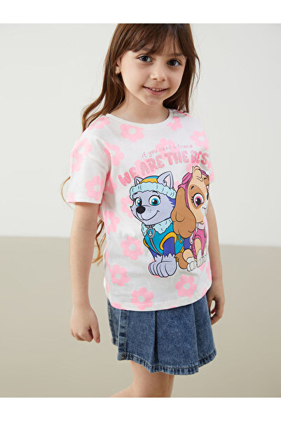 LC Waikiki تي شيرت LCW Kids Ecru برقبة دائرية مطبوع عليه Paw Patrol للفتيات ا...