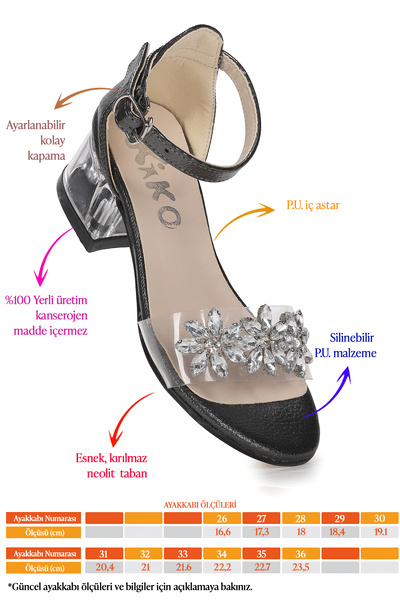 KARAMAZI Yangu Stoned Girl's 3 cm Transparent Heeled Sandals Evening Dress Shoes