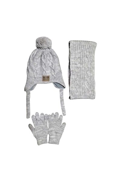Aware Time Kitti 4-8 Years Old Boys' Fleece-Lined Scarf, Beanie, Gloves 3-Piece Set