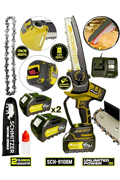 SCHMITZER Pro 21V Pro Metal Dişli Çift Akülü Çelik Şanzuman Şarjlı Dal Ağaç B...