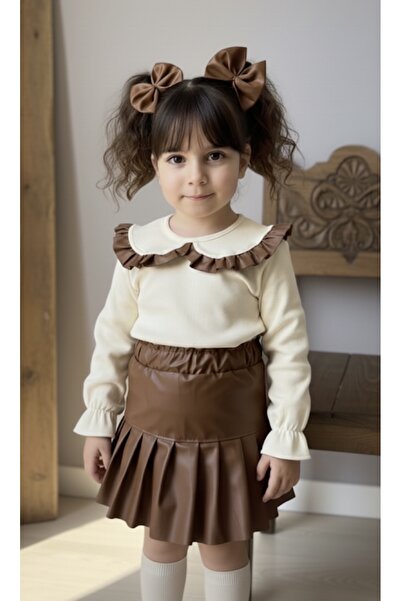 Tinypeople Girls' Leather Skirt Blouse Suit Girls' Autumn Bottom Top Skirt Suit