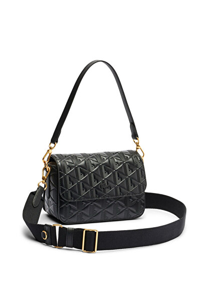 Lacoste Maheki Monogram Siyah Deri Kadın Omuz Çantası Elsbeauty