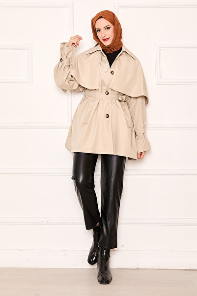 EBRUTESETTÜR Minimal Pelerin Detaylı Kemerli Trençkot