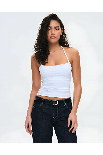 Baluxe White Halter Neck Cotton Halter Top Blouse