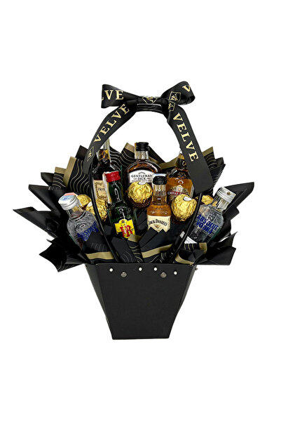 velve Delice gift basket for men, pralines, miniature spirits, Black