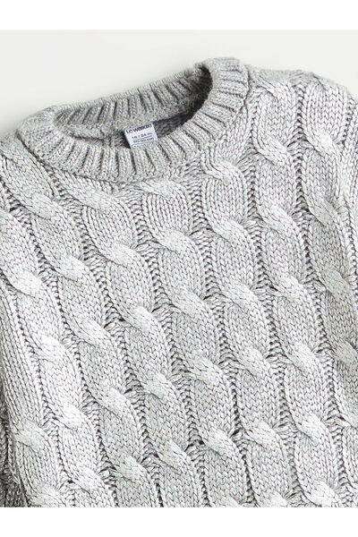 LC Waikiki Peak New Season Crew Neck Hair Braid Patterned Girls' Knitwear Sweater