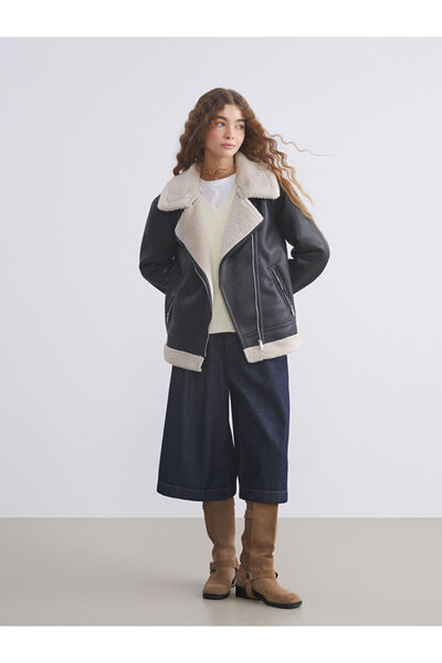 LC Waikiki Създайте свой стил в UZG Store | Дамско палто с мотоциклетна яка и кожен вид