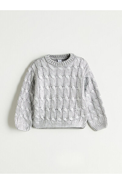 LC Waikiki Peak New Season Crew Neck Hair Braid Patterned Girls' Knitwear Sweater