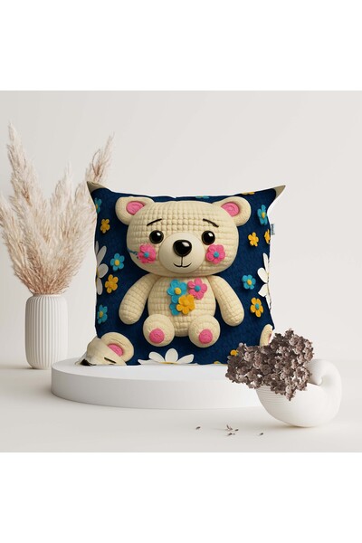Sakallı Синій милий ведмедик Дитяча кімната Тематичний цифровий друк Декоративний 2-комплектний чохол для подушки