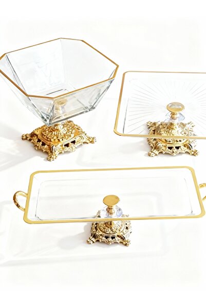 Elta Collection Gold 3 Parça Pasta & Kurabiyelik Sunum Seti