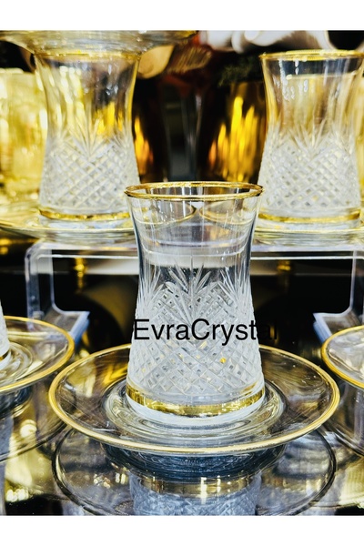 EVRA 6 Kş 12 Parça Kesme Altın Yaldızlı Rüzgar Model Çay Seti Takımı