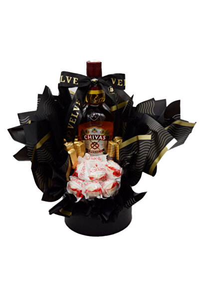 velve Delice gift basket for men, Chivas Regal 12 YO, Raffaello pralines 70gr, 12 Merci chocolates