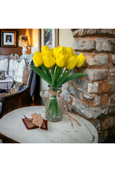 OznCicekTasarim Gerçekçi Islak Dokulu Sarı Lale Buketi – 5 'li Premium Dekora...